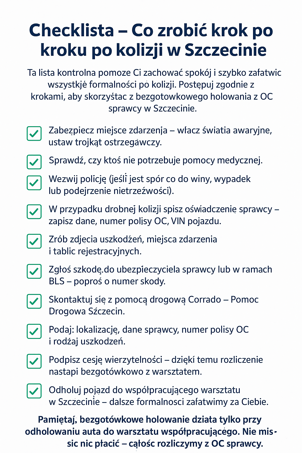 checklista przy kolizji