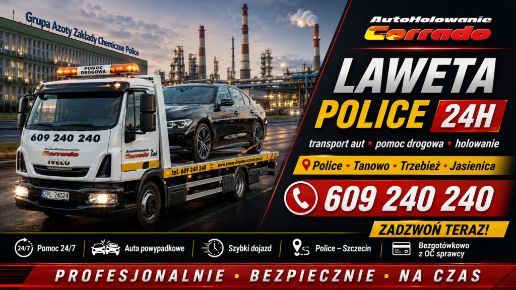 Pomoc drogowa Police 24h – laweta, holowanie i transport auta