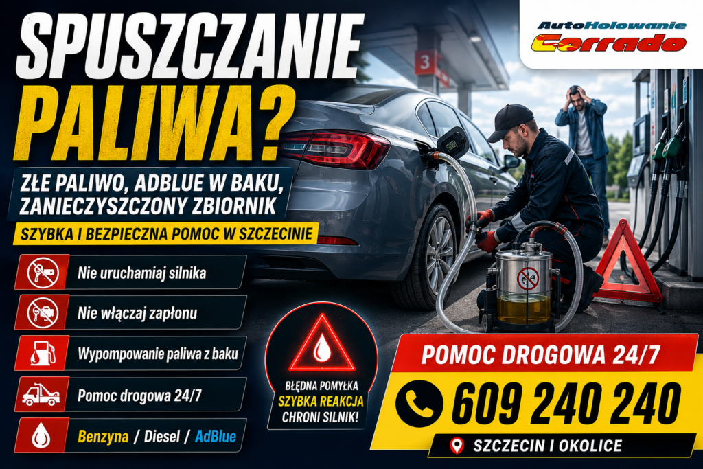 Spuszczanie paliwa Szczecin – złe paliwo, AdBlue w baku i wypompowywanie paliwa z samochodu
