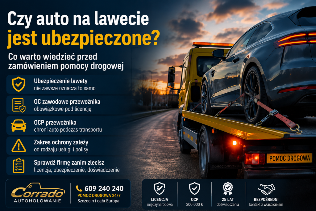 Czy auto na lawecie jest ubezpieczone – pomoc drogowa Szczecin i OCP przewoźnika