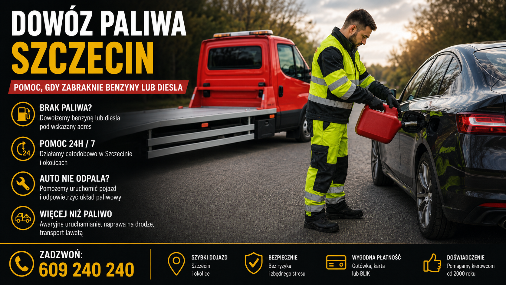Dowóz paliwa Szczecin – pomoc drogowa, gdy zabraknie benzyny lub diesla