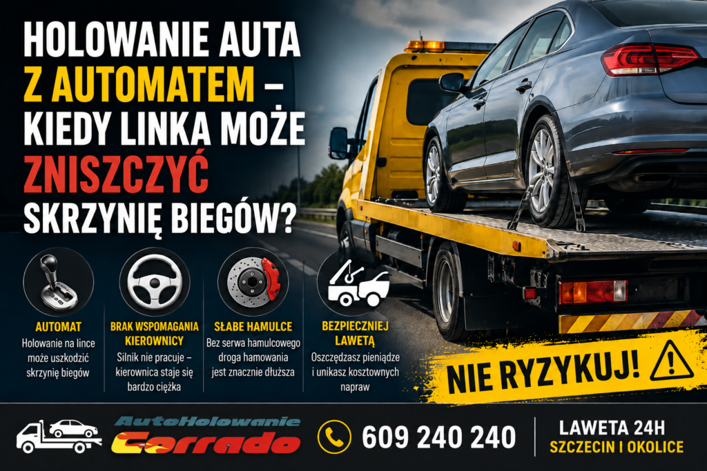 Holowanie auta z automatyczną skrzynią biegów na lawecie w Szczecinie