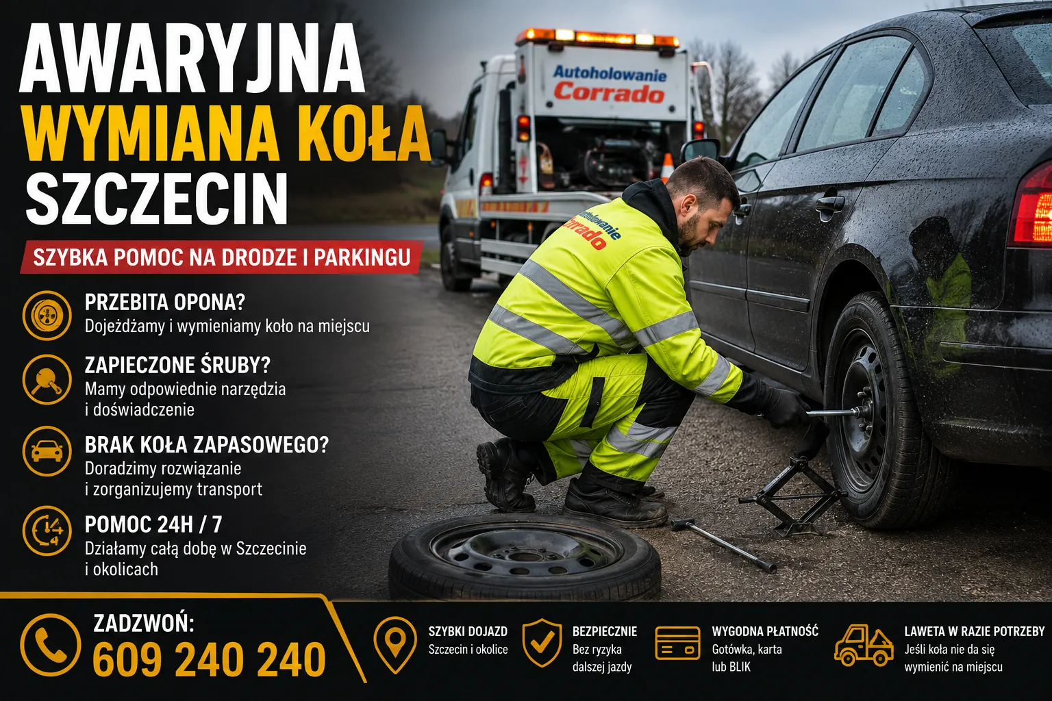 awaryjna-wymiana-kola-szczecin-przebita-opona Awaryjna wymiana koła Szczecin – pomoc przy przebitej oponie na drodze