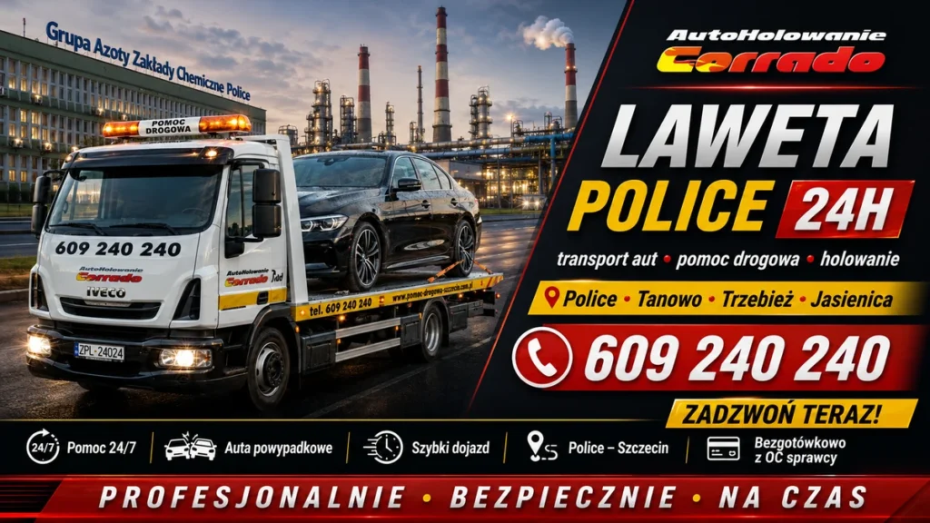 Pomoc drogowa Police 24h – laweta, holowanie i transport auta